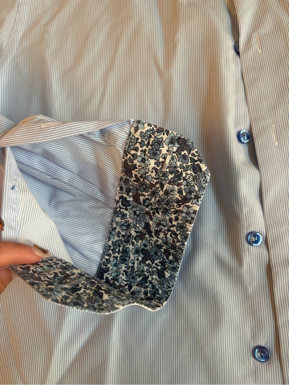 Eton Light Blue Dress Shirt with Floral Contrast Trim - Picture 2 of 5